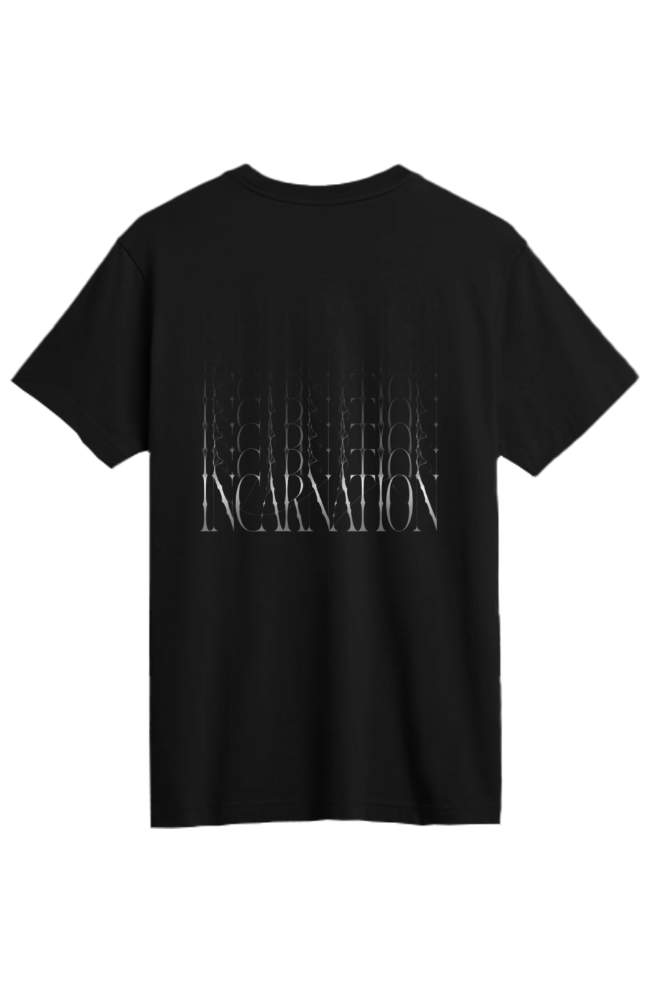 Incarnation (back) Supima Tee in Black — back view showing full John 1:14 Incarnation theology text, premium Supima cotton Christian tee by 4HG