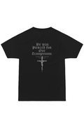 Pierced For Our Transgressions Men's Premium Tee in Black — back view showing Isaiah 53:5 scripture graphic, Christian tee by 4HG