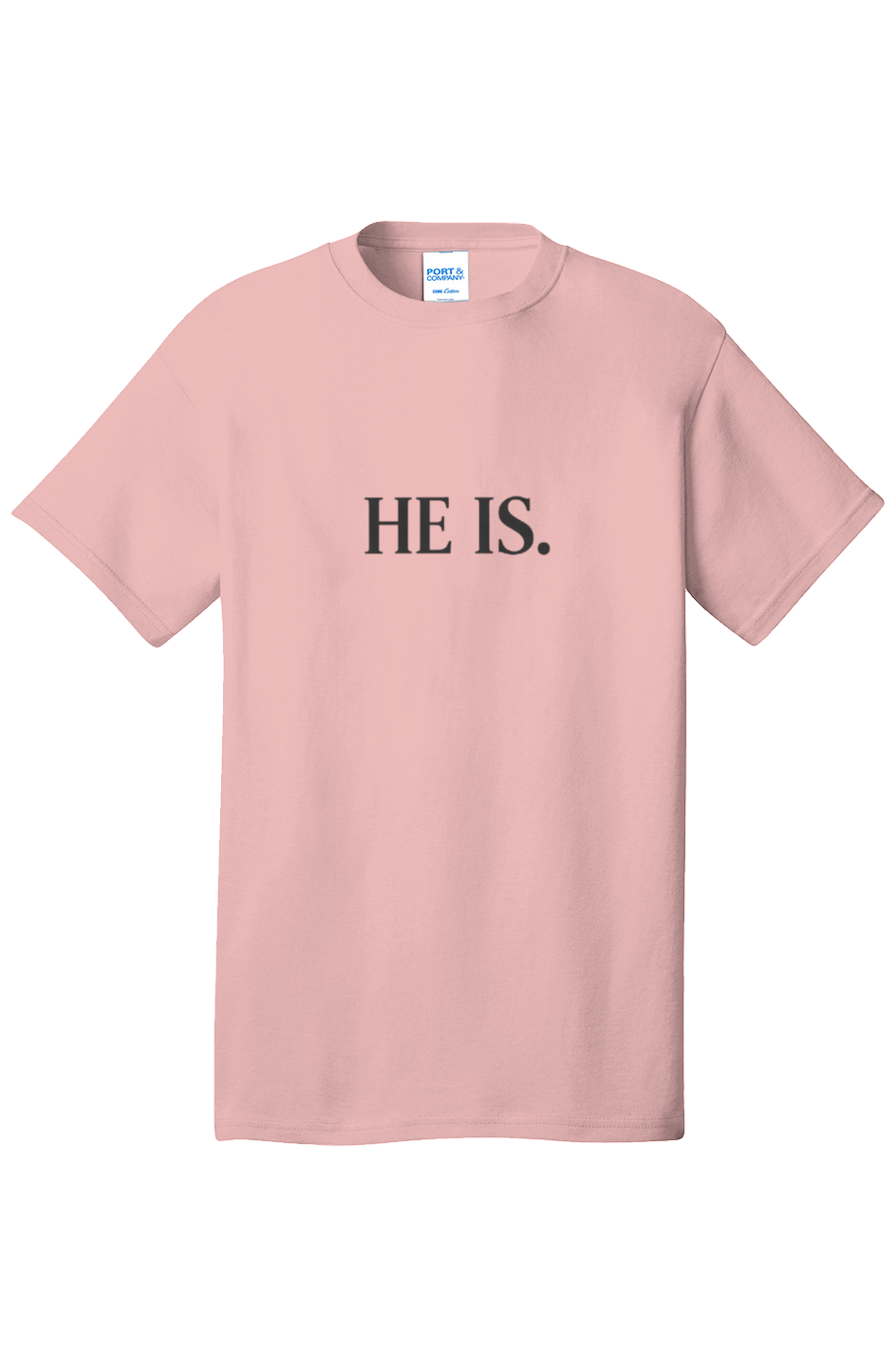 He Is Core Cotton Tee in Pale Brush — front view showing I AM Exodus 3:14 John 8:58 scripture graphic, Christian tee by 4HG