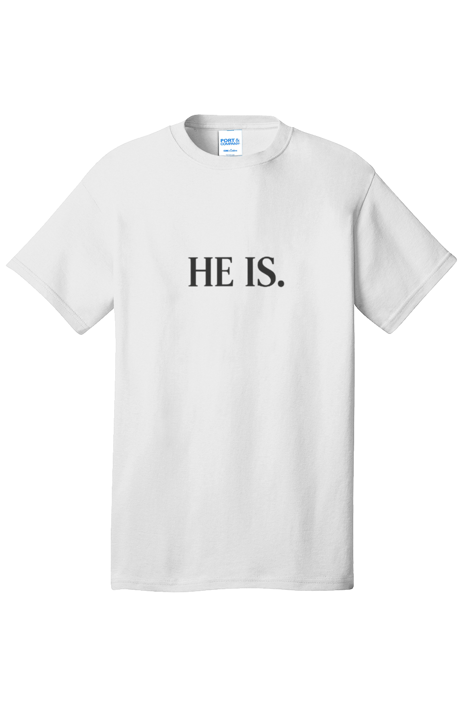 He Is Core Cotton Tee in White — front view showing I AM Exodus 3:14 John 8:58 scripture graphic, Christian tee by 4HG