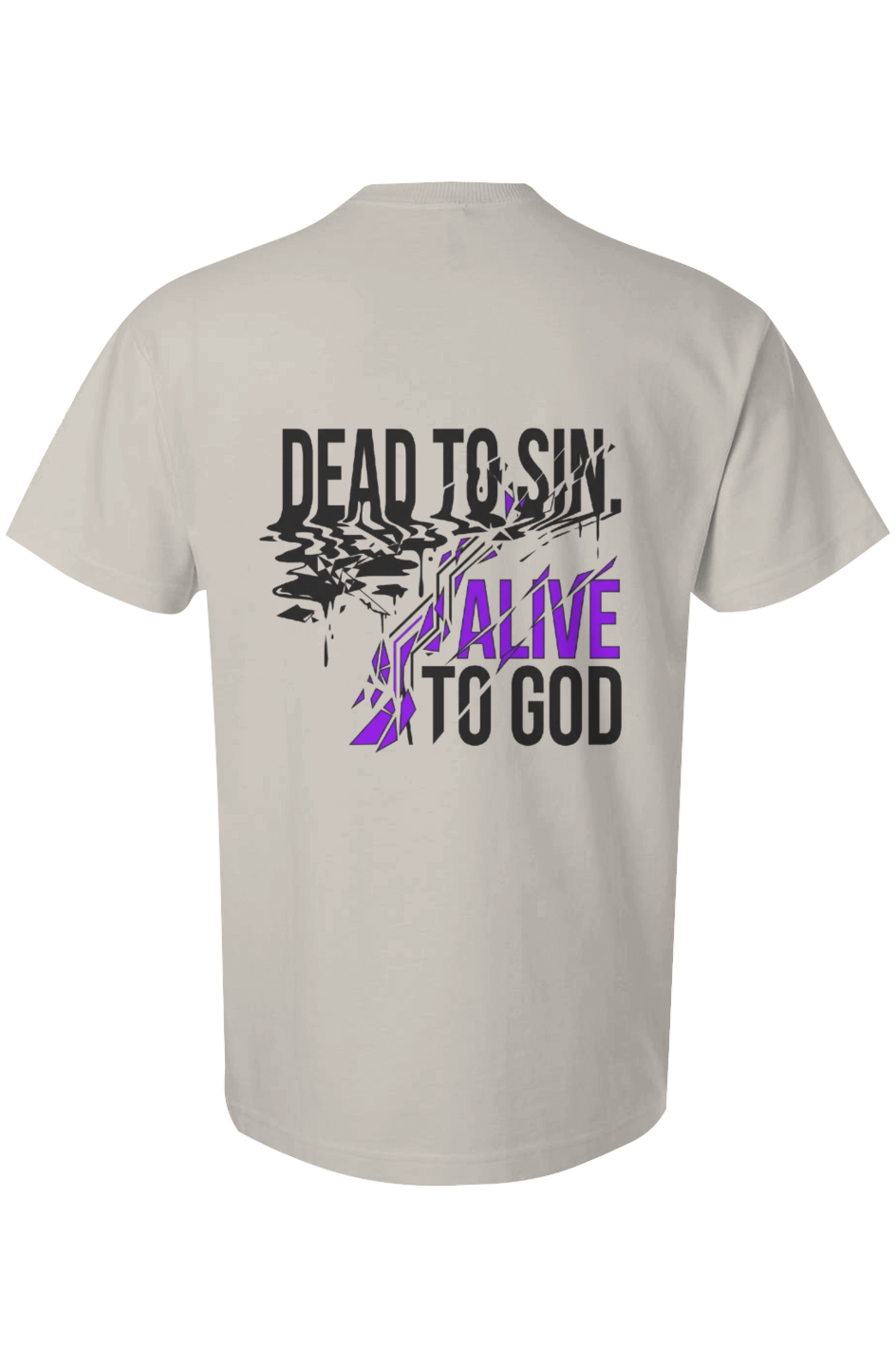 Dead to Sin Alive to God Super Heavyweight Tee in Bone — back view showing scripture design detail, 9 oz. oversized Christian tee by 4HG