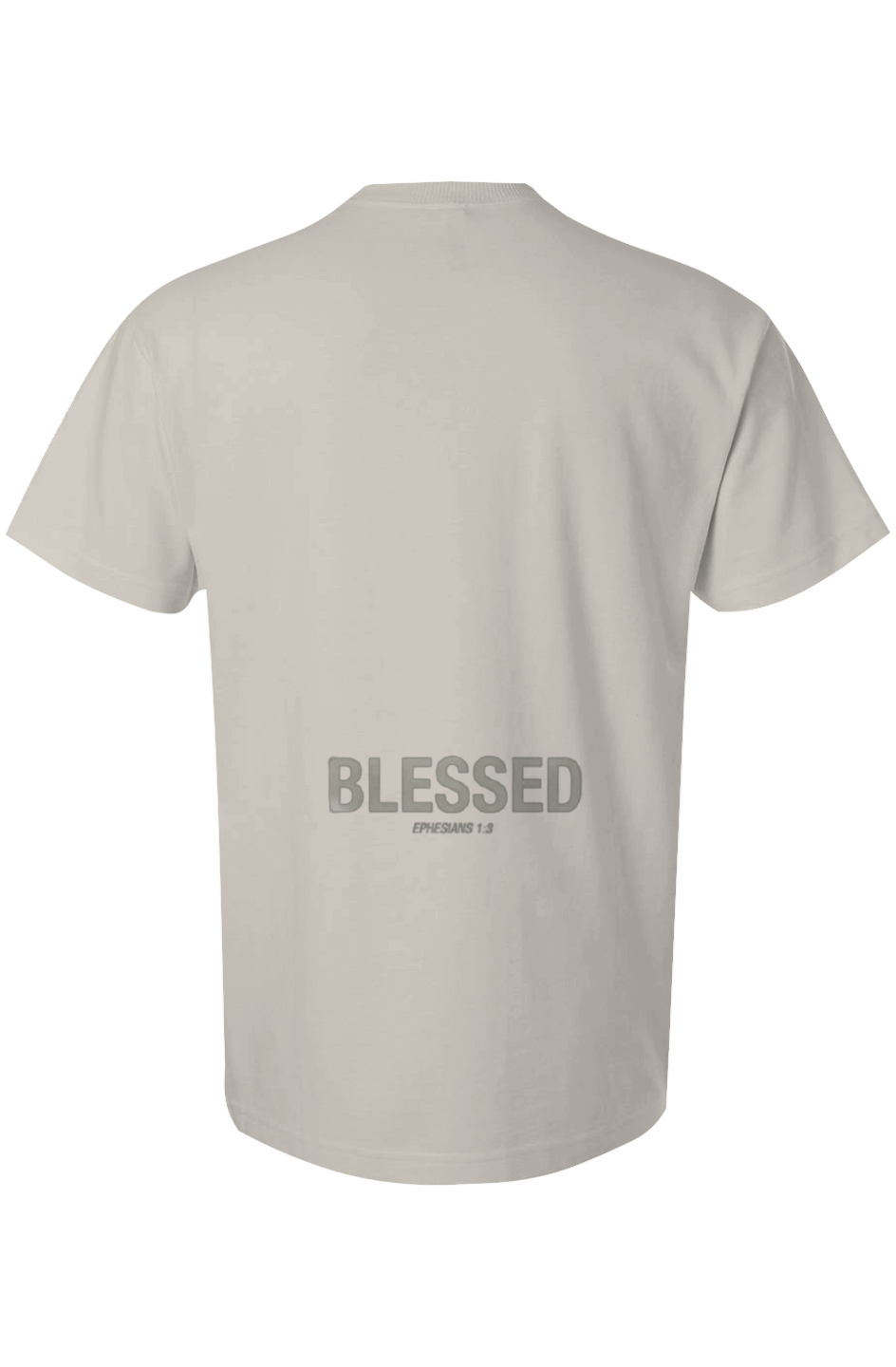 Blessed Super Heavyweight Tee in Bone — Ephesians 1:3 scripture design, 9 oz. oversized heavyweight Christian tee by 4HG
