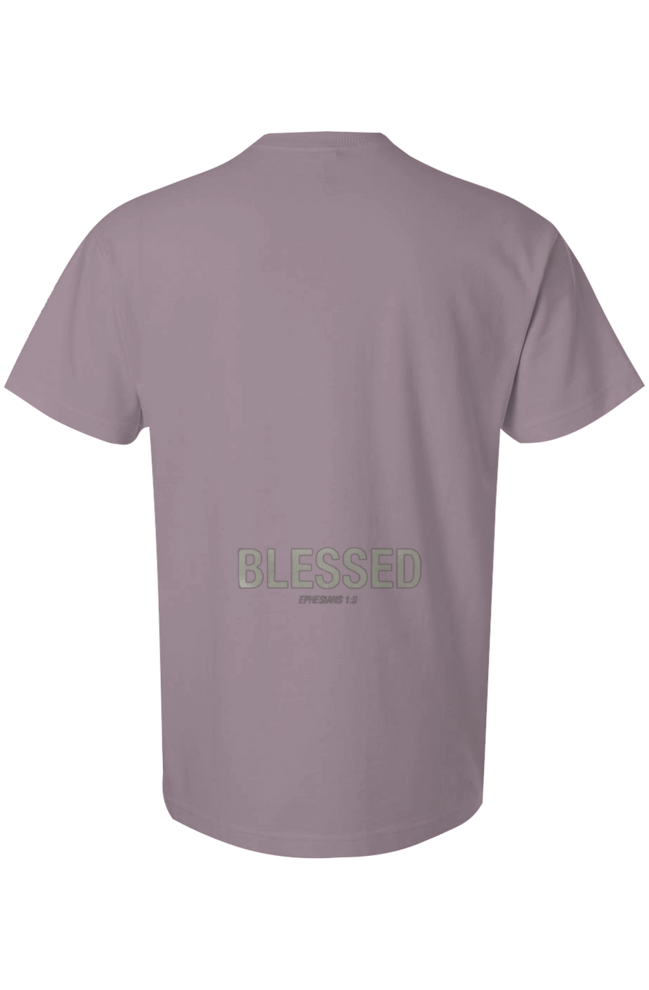 Blessed Super Heavyweight Tee in Smokey Violet — Ephesians 1:3 scripture design, 9 oz. oversized heavyweight Christian tee by 4HG