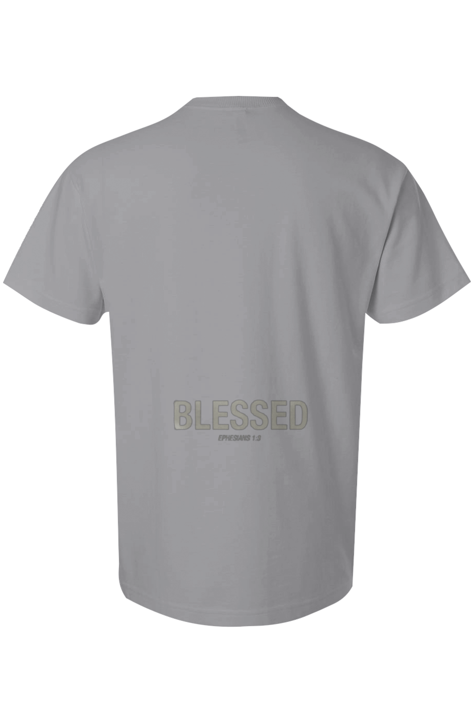 Blessed Super Heavyweight Tee in Gravel — Ephesians 1:3 scripture design, 9 oz. oversized heavyweight Christian tee by 4HG
