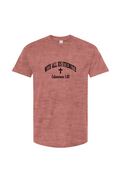 With All His Strength Faith Graphic Tee in Heather Red — Philippians 4:13 scripture design, ring-spun cotton Christian tee by 4H