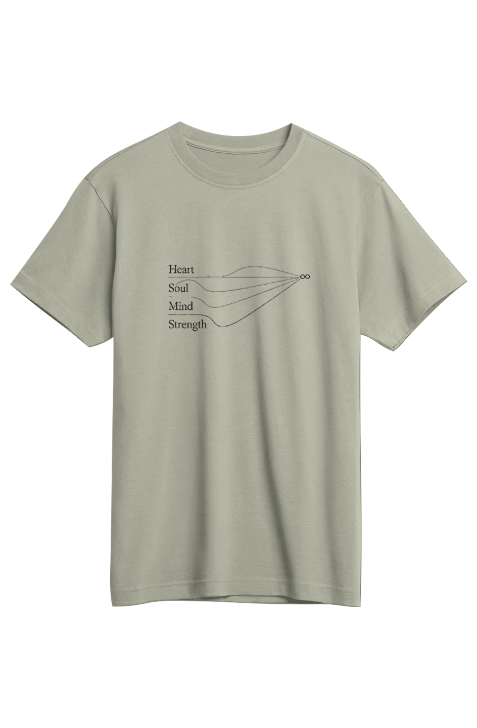 Heart Soul Mind Strength Supima Tee in Meadow — front view showing Mark 12:30 scripture graphic, premium SUPIMA cotton Christian tee by 4HG