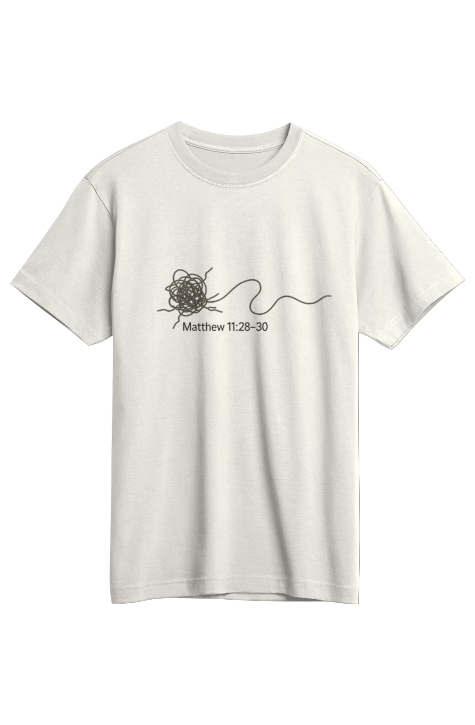 Rest Supima Tee in Natural — flat product front view, Matthew 11:28 Rest gospel wordmark on 6oz SUPIMA® cotton, pre-shrunk toxin-free faith-based tee by 4HG