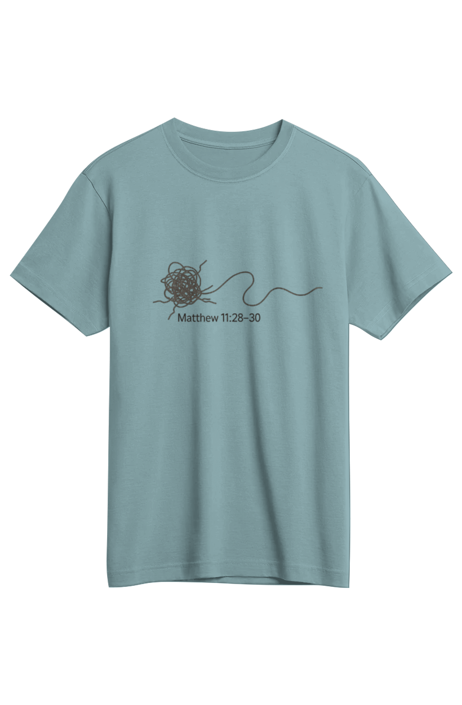 Rest Supima Tee in Baltic — flat product front view, Matthew 11:28 Rest gospel wordmark on 6oz SUPIMA® cotton, pre-shrunk toxin-free faith-based tee by 4H