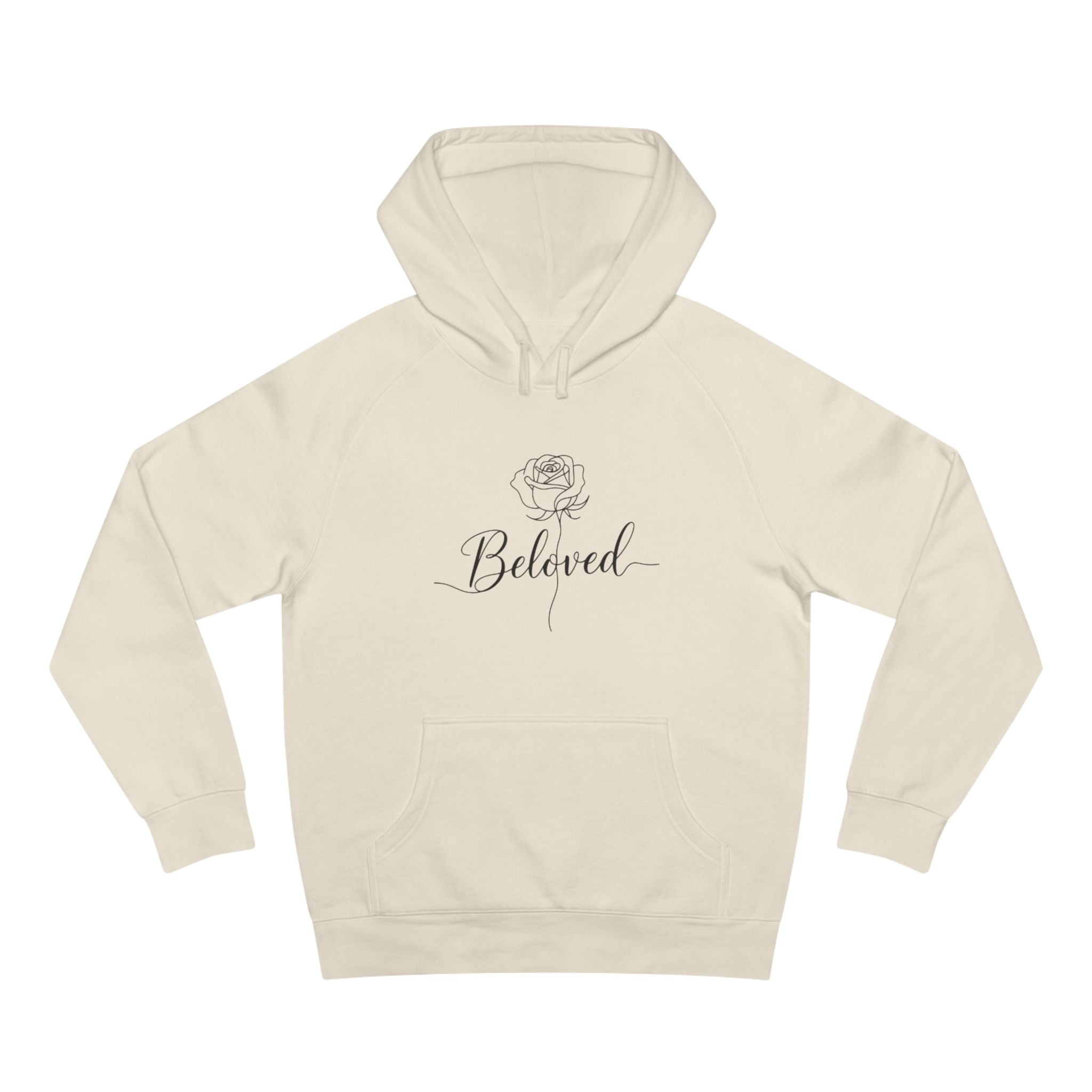 Beloved Rose Hoodie — Minimal Script Floral Pullover Sweatshirt