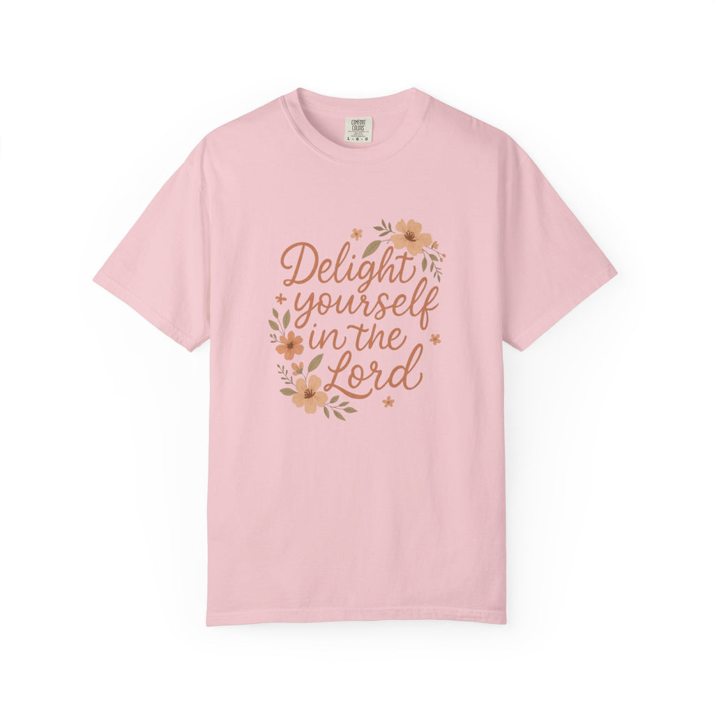 Delight Yourself in the Lord Christian T-Shirt - Psalm 37:4 Floral Comfort Colors Tee