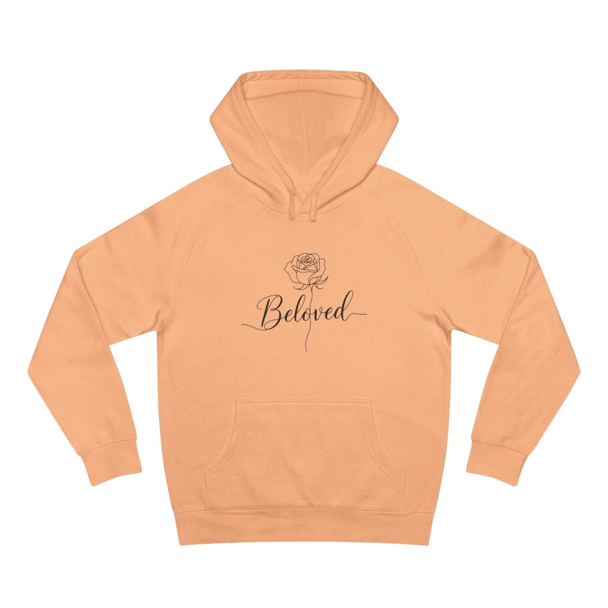 Beloved Rose Hoodie — Minimal Script Floral Pullover Sweatshirt