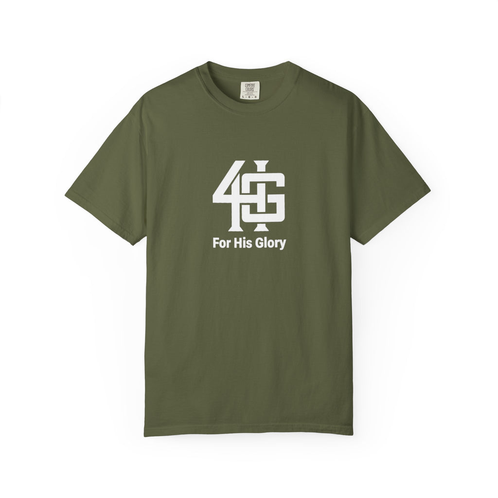 Green t-shirt with '4G For His Glory' logo on a white background