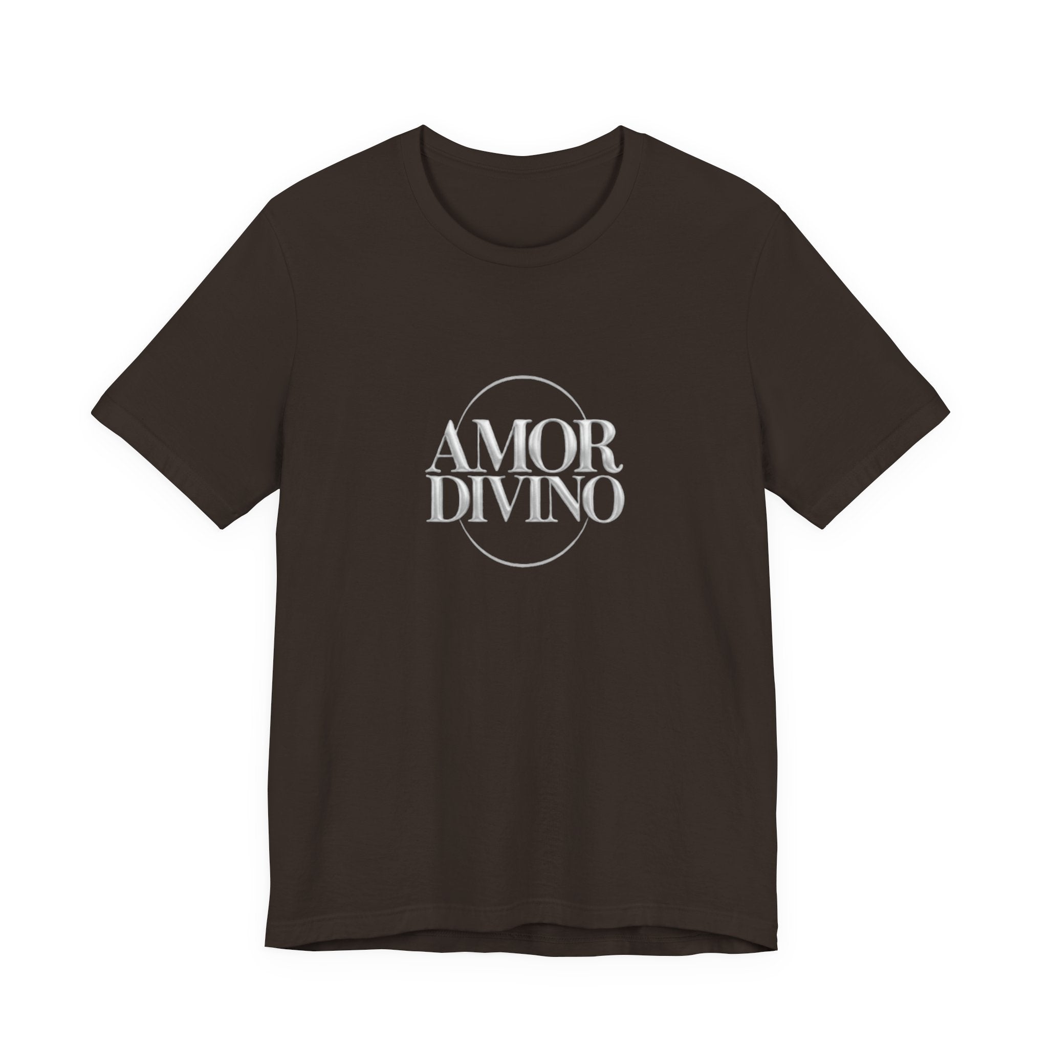 Black t-shirt with 'AMOR DIVINO' text on a white background