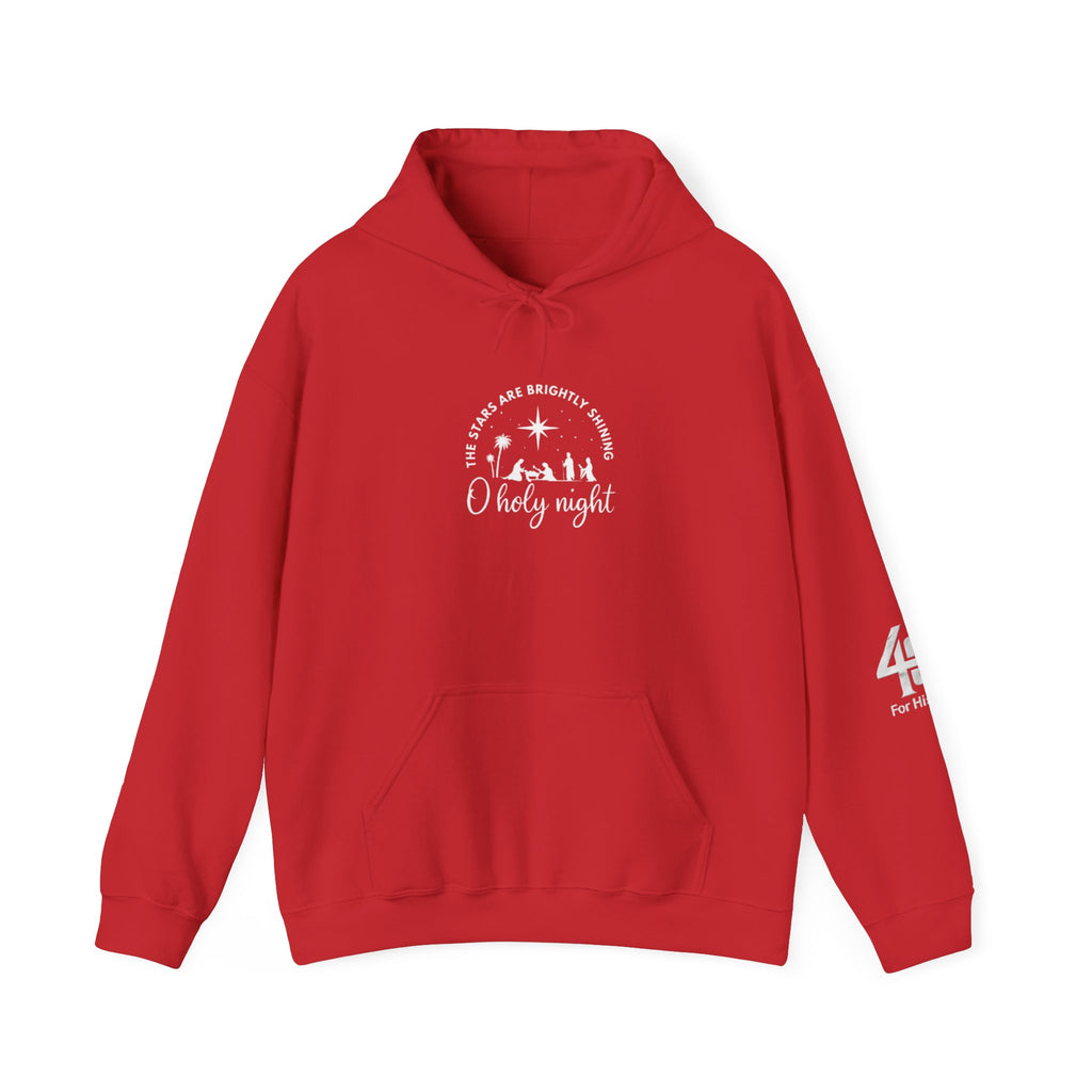 Red hoodie with a Christmas design and text on a white background