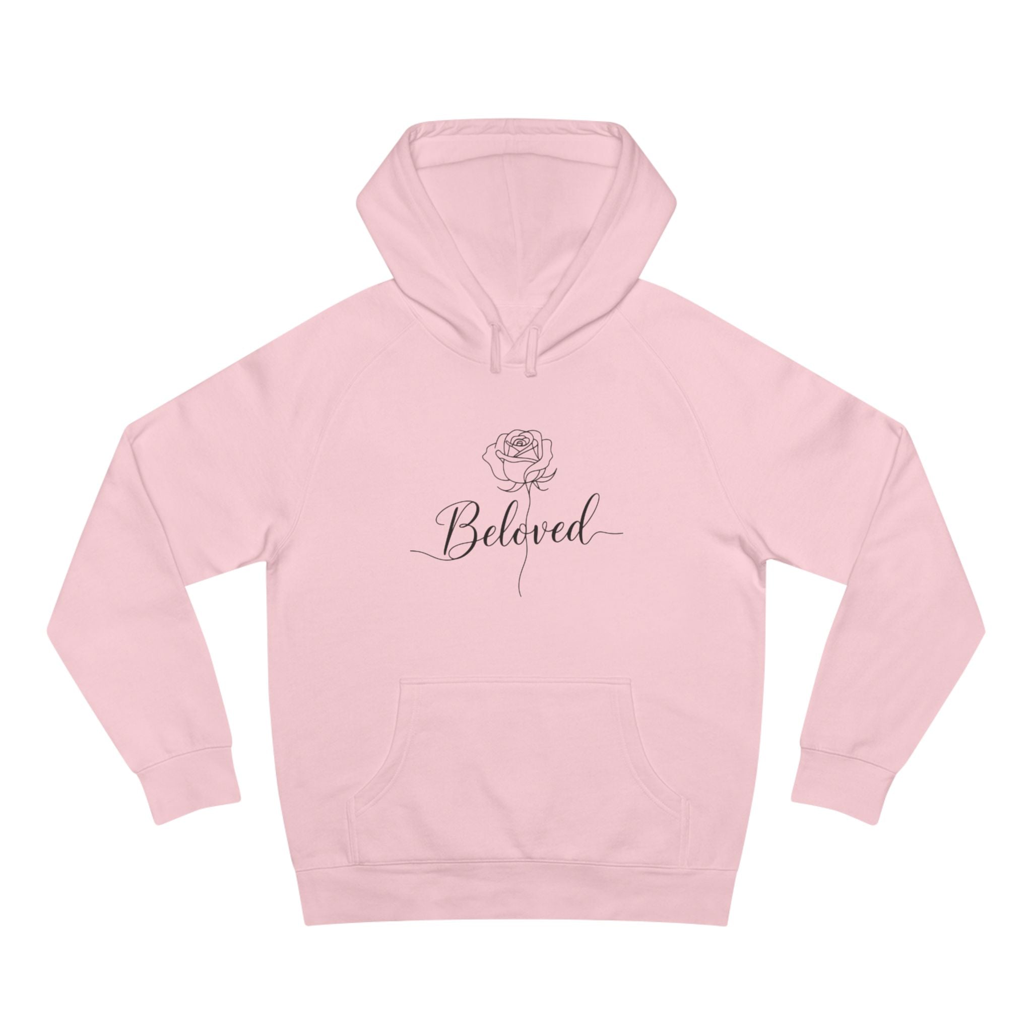 Beloved Rose Hoodie — Minimal Script Floral Pullover Sweatshirt