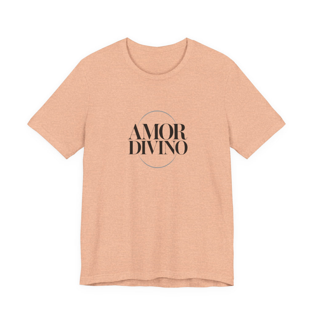 Beige t-shirt with 'AMOR DIVINO' text on a white background