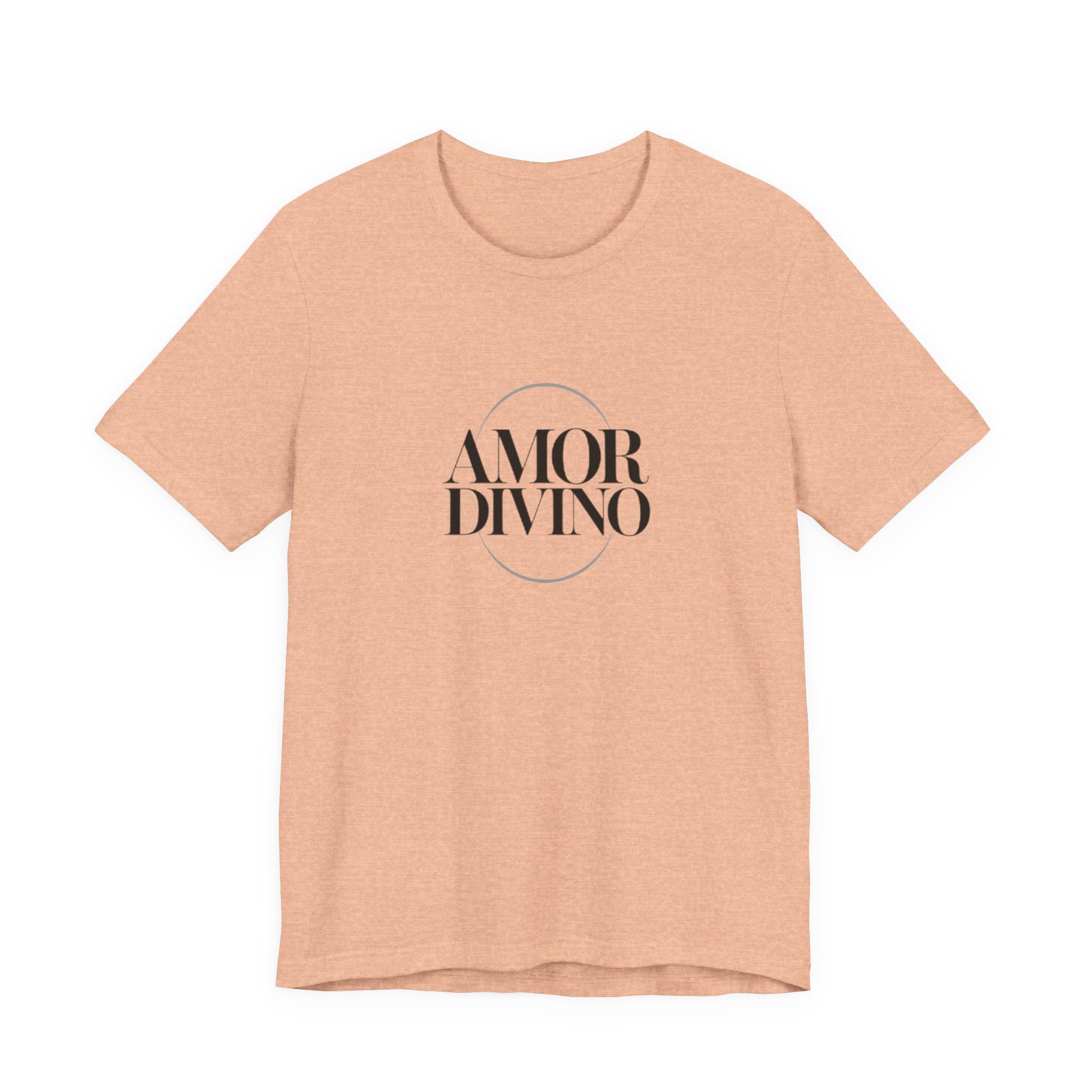 Beige t-shirt with 'AMOR DIVINO' text on a white background