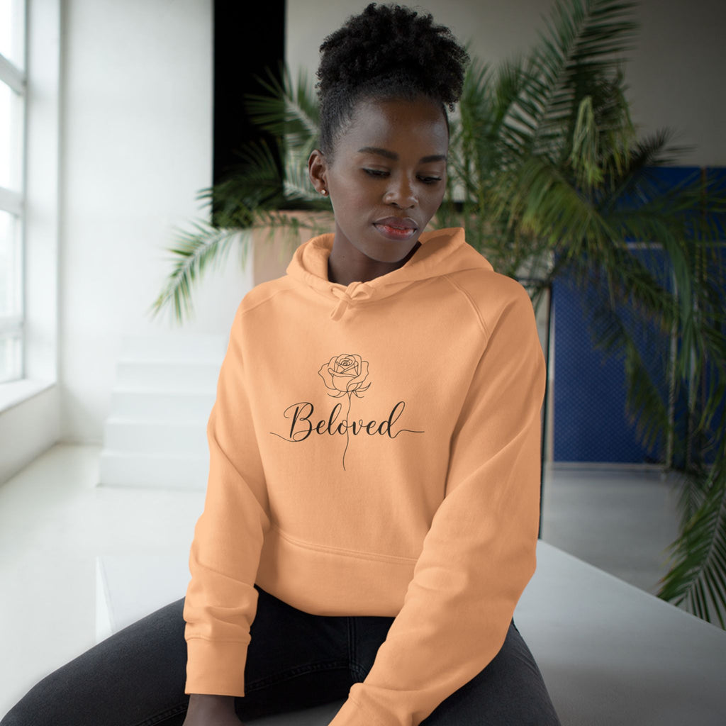 Beloved Rose Hoodie — Minimal Script Floral Pullover Sweatshirt
