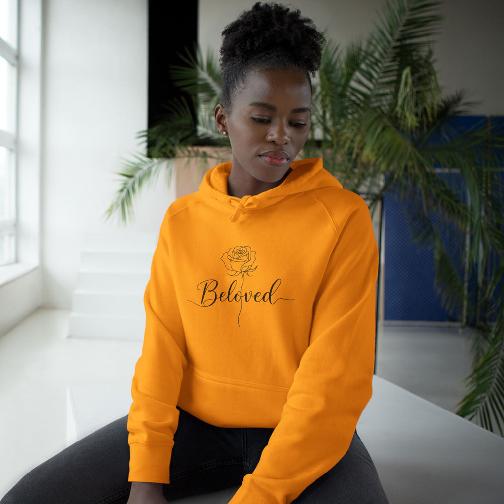 Beloved Rose Hoodie — Minimal Script Floral Pullover Sweatshirt