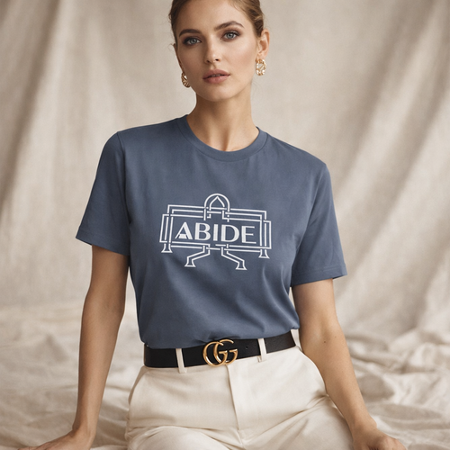 Editorial style mockup with woman wearing faded blue shirt