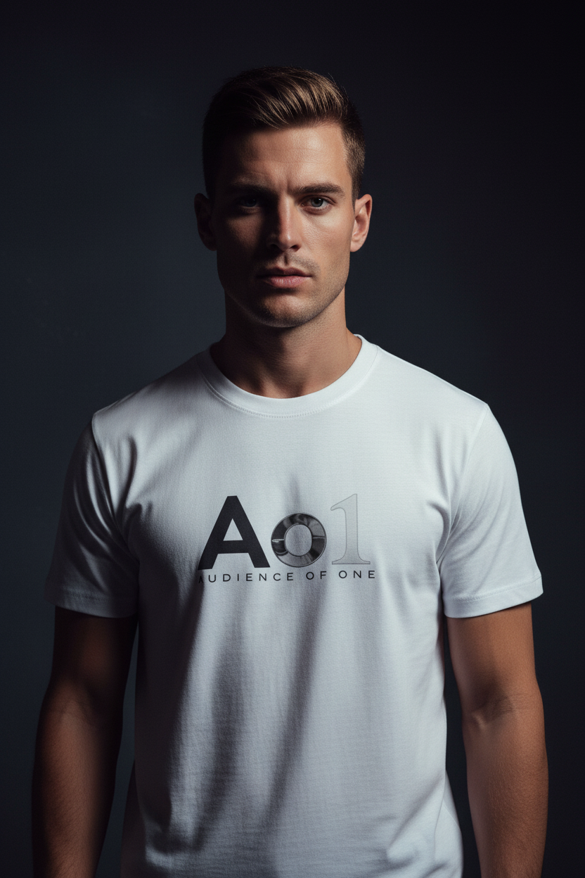 Ao1 Tee (White) — Luxury Cinematic Male Editorial