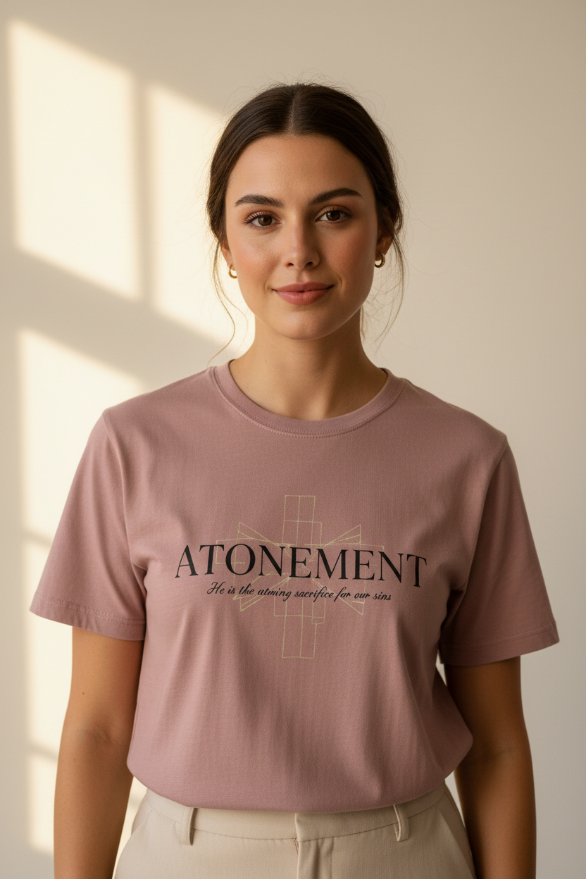 Atonement Tee (Dusty Rose) — Female Model