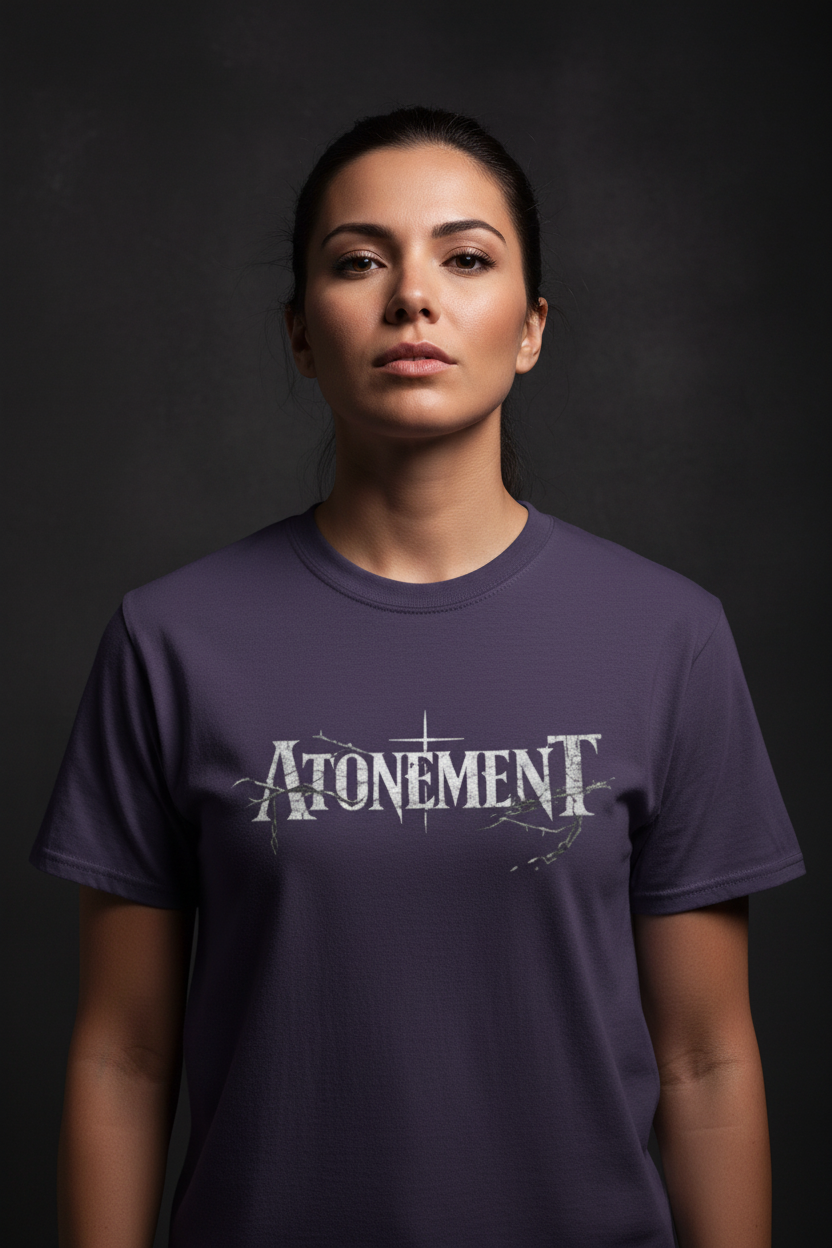 Atonement Tee (Purple) — Female Model