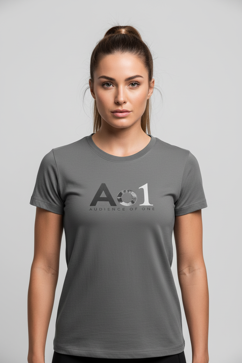 Audience of 1 Supima Tee — High-End Active Female Mockup