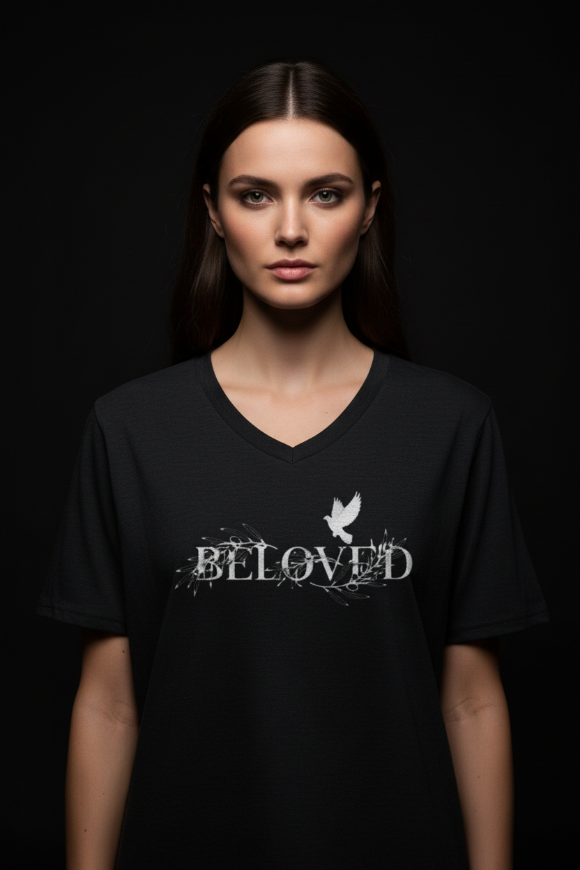 Beloved Pearl V-Neck — Ultra Luxury Female Mockup Front