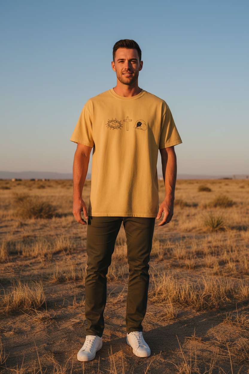 Crown Cross Tomb Mustard - Male GQ Mockup
