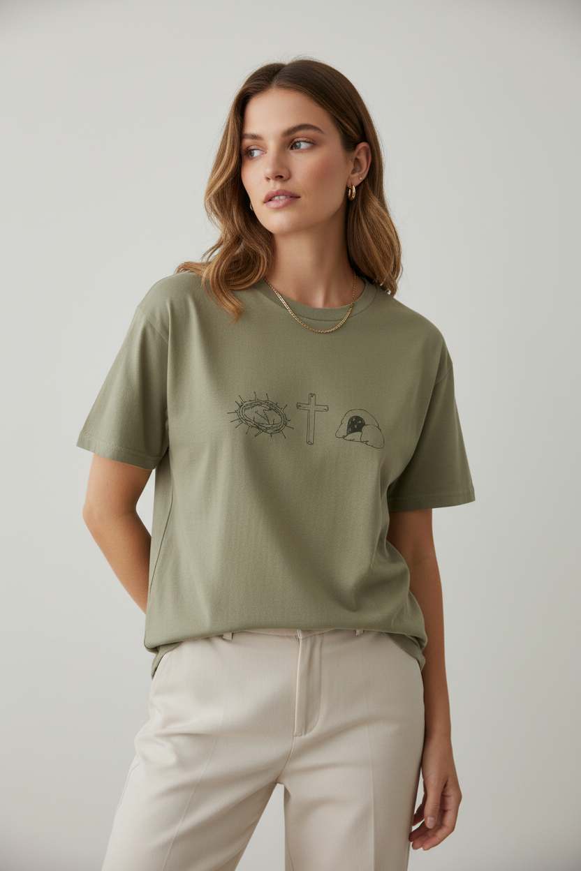 Crown of Thorns, Cross & Empty Tomb — Vogue Style Female Mockup