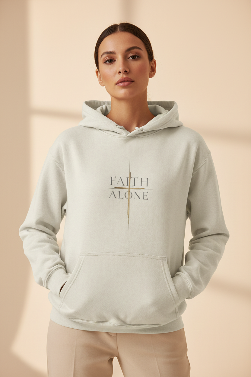 Faith Alone Hoodie (Cream) — Luxury Cinematic Female Editorial