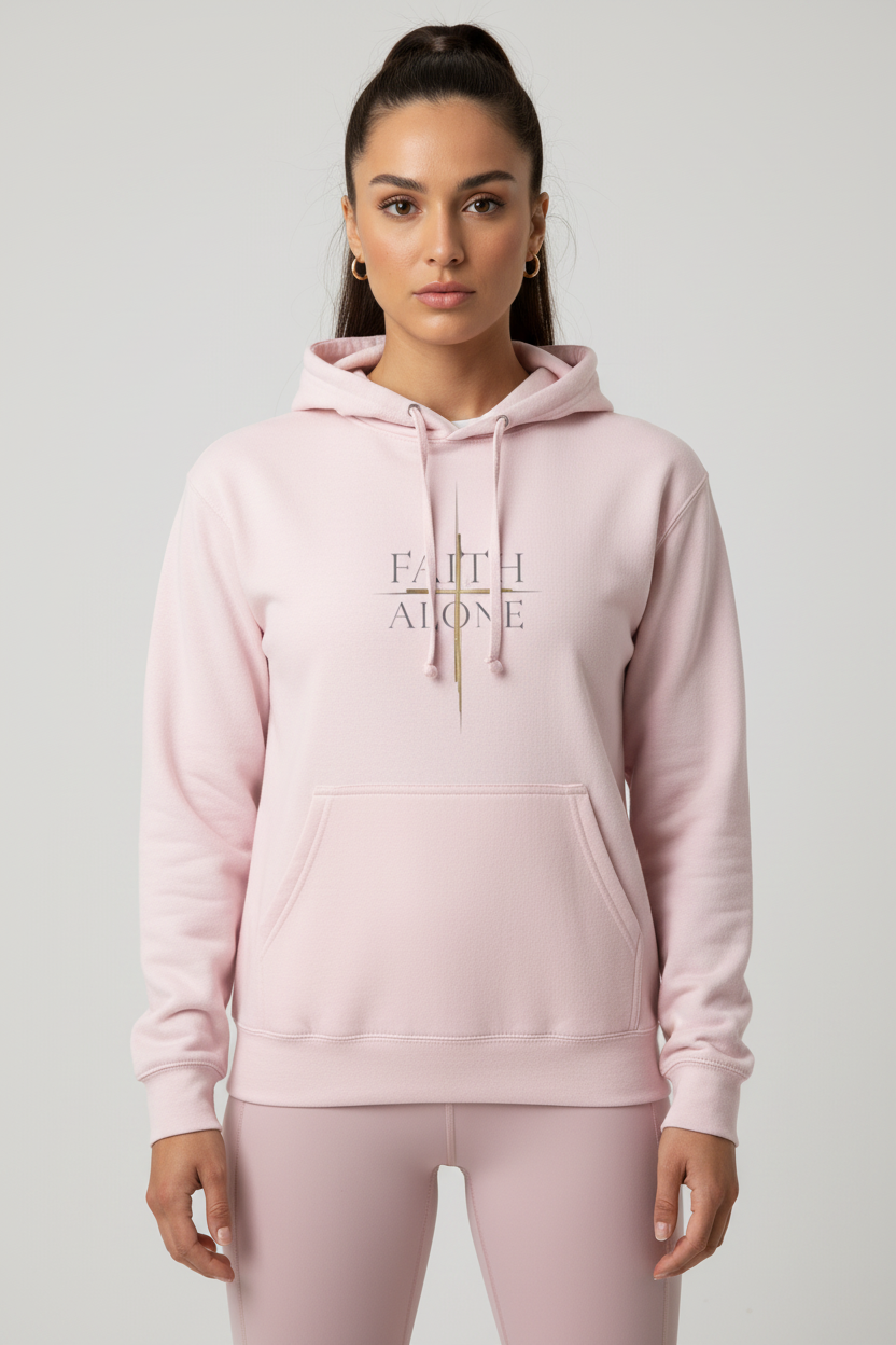 Faith Alone Pullover Hoodie — High-End Active Female Mockup