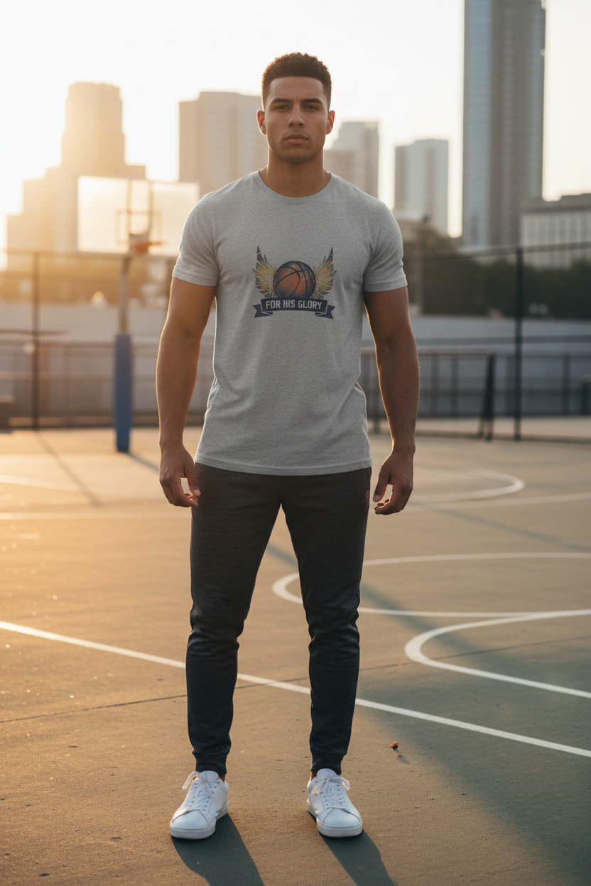 For His Glory Basketball Tee - Male GQ Mockup