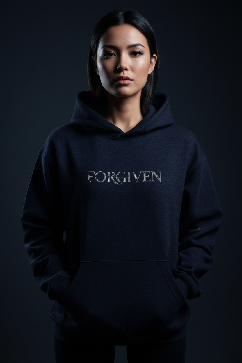 Forgiven Hoodie (Navy) — Luxury Cinematic Female Editorial
