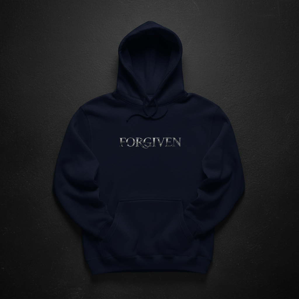 Forgiven Hoodie Navy — Ultra Luxury Flat Lay Mockup