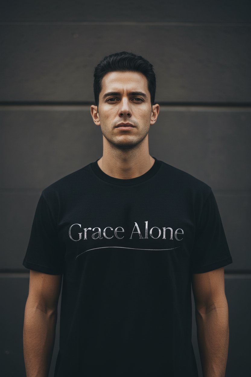 Grace Alone Black Tee — Male Mockup