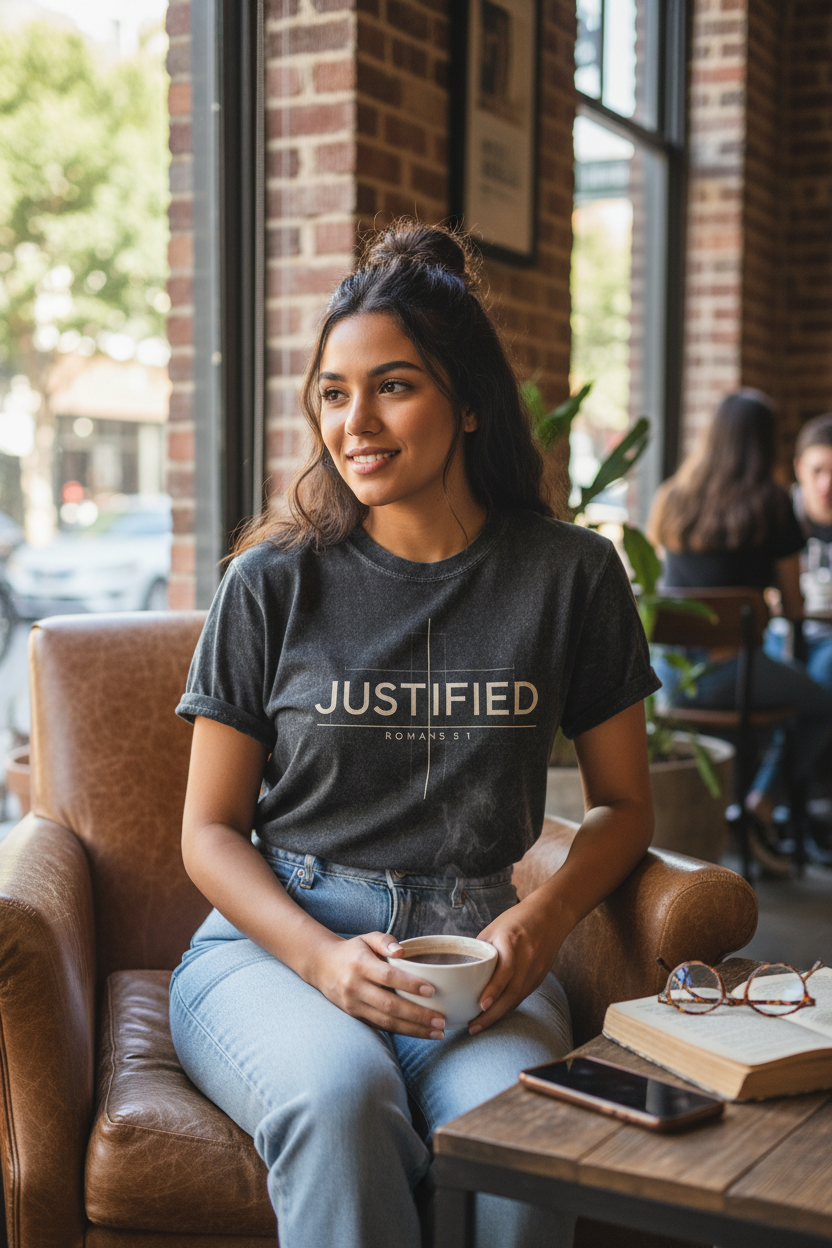 Justified Stone Wash Heavy Tee - Christian Faith Vintage Garment Dyed T-Shirt