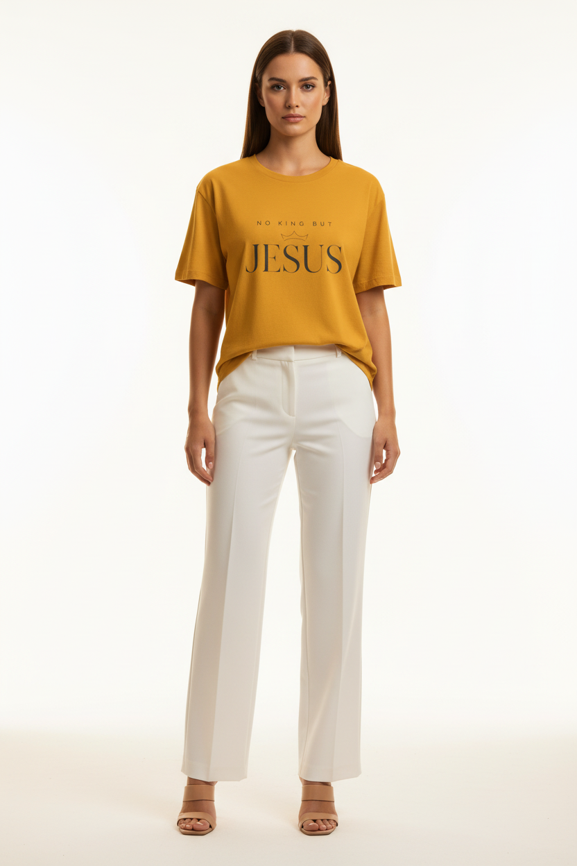 No King But Jesus Marigold - Female Vogue Mockup