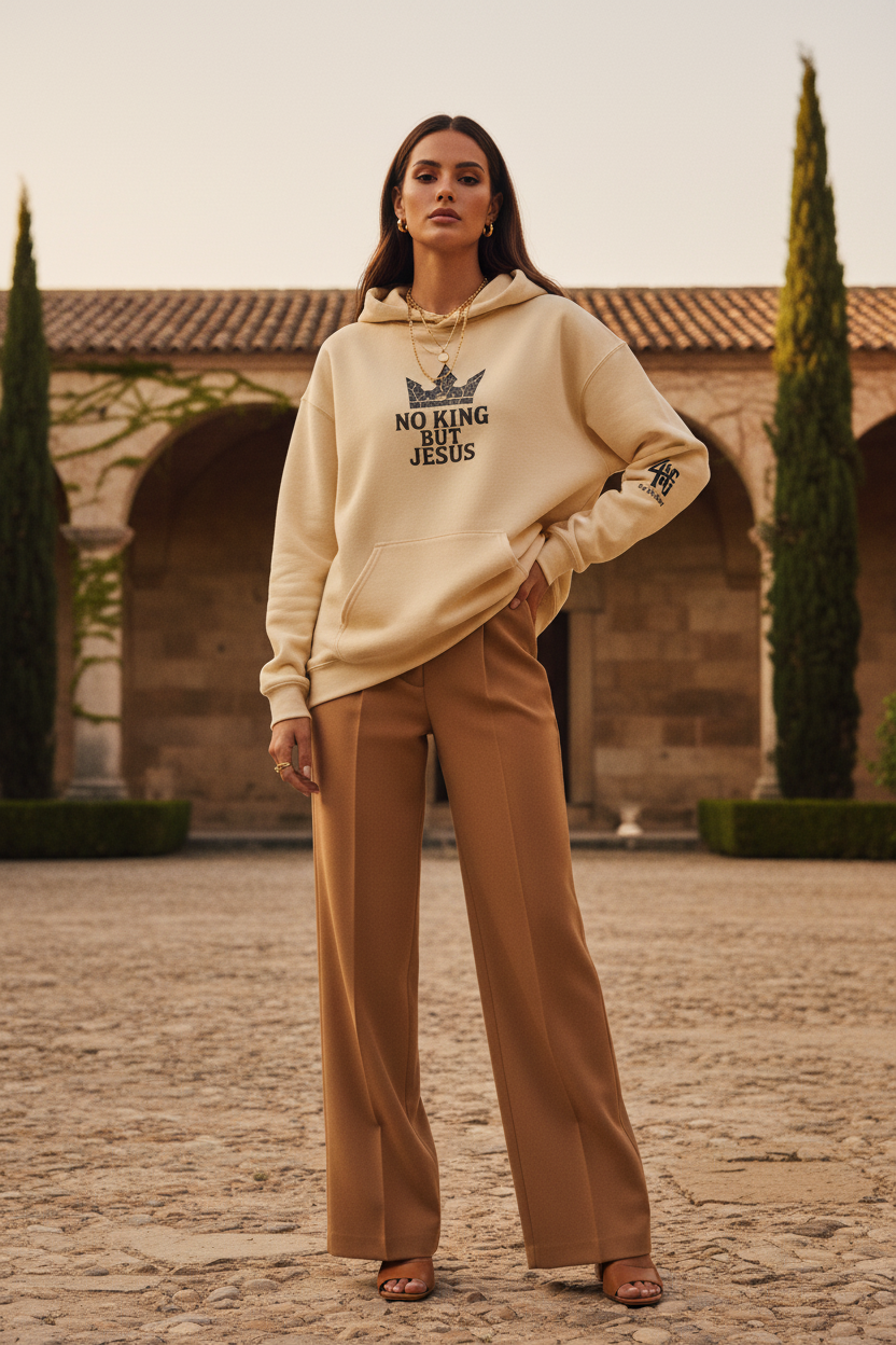 No King But Jesus Sand Hoodie - Luxury Vogue Paris Mockup