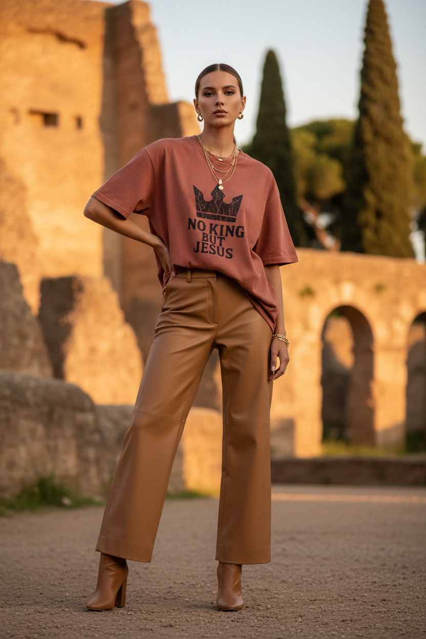 No King But Jesus Terracotta Tee - Luxury Vogue Paris Mockup