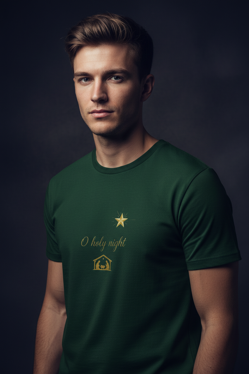 O Holy Night Green Tee — GQ Style Male Mockup