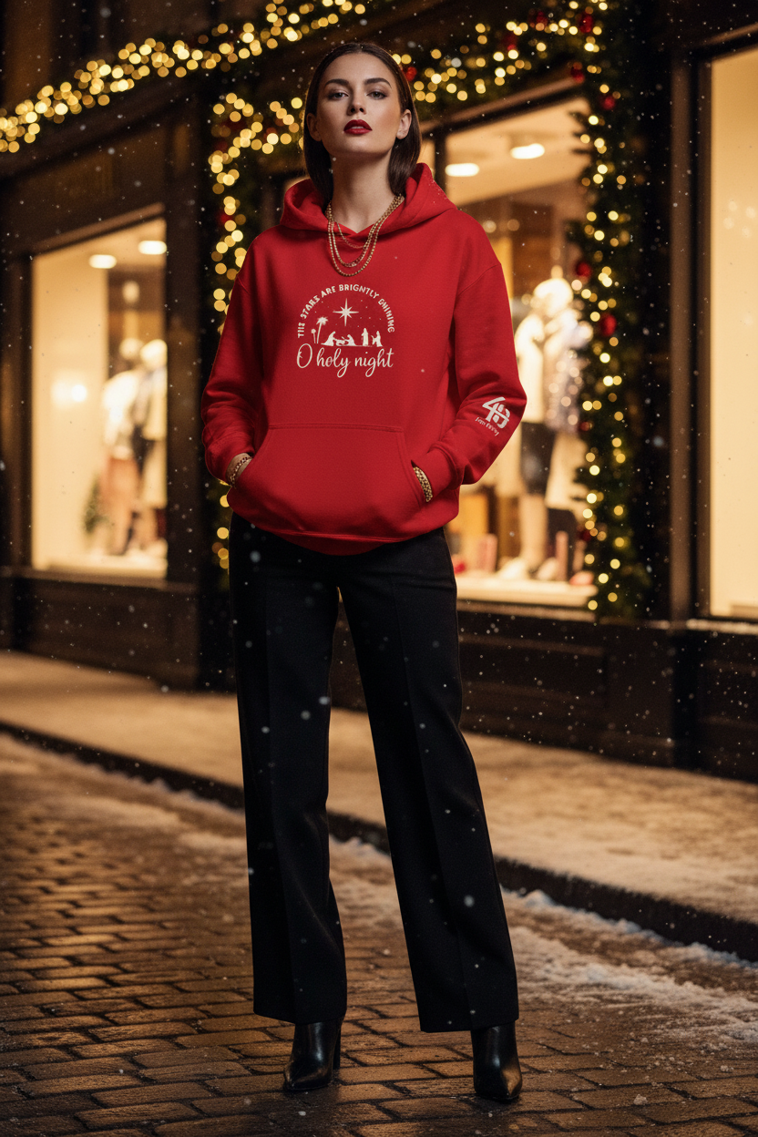 O Holy Night Hoodie - Luxury Vogue Paris Christmas Mockup