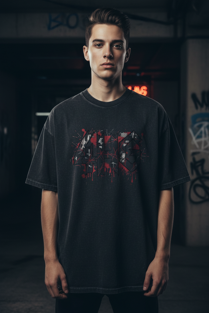 Redemption Punk men's black stone wash heavy tee – editorial front view, Christian apparel by For His Glory