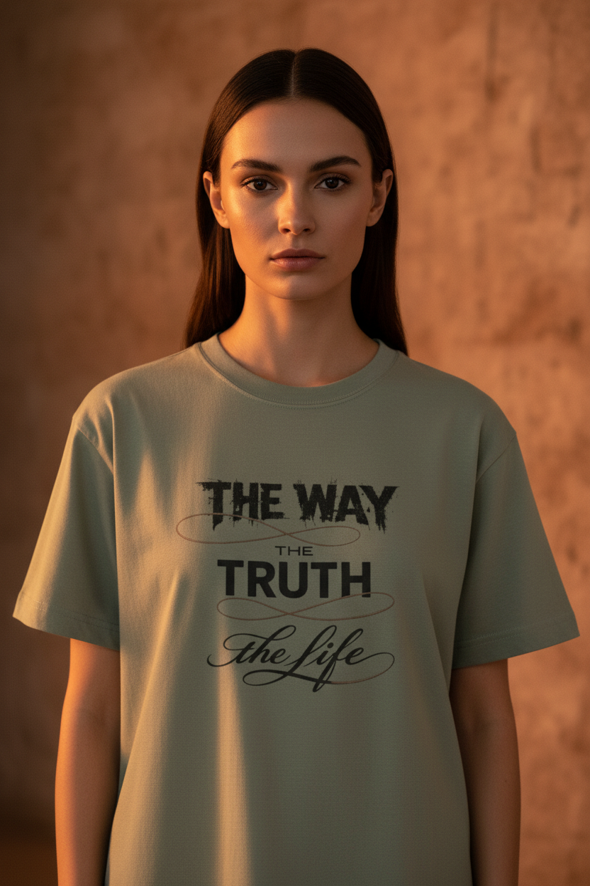 The Way The Truth The Life Tee (Sage) — Luxury Cinematic Female Editorial